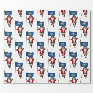 Santa Claus With Flag Of New Hampshire Wrapping Paper