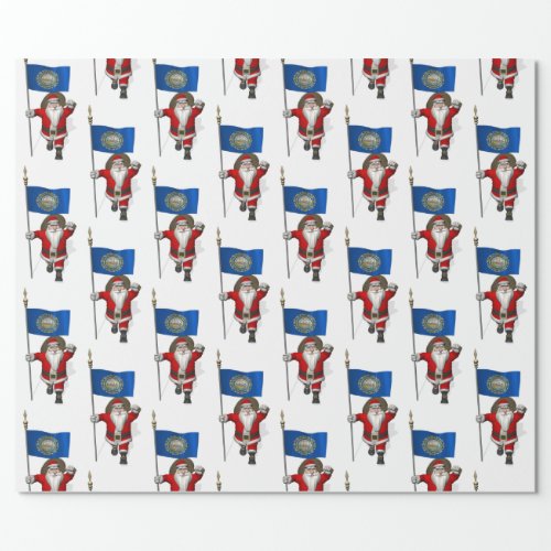 Santa Claus With Flag Of New Hampshire Wrapping Paper