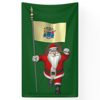 Santa Claus With Flag Of New Jersey Banner
