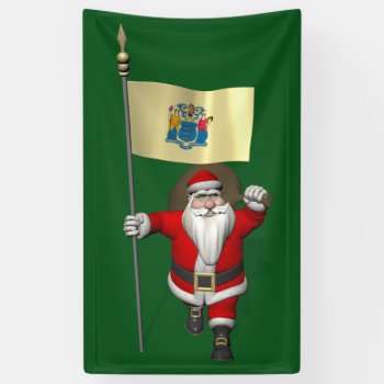 Santa Claus With Flag Of New Jersey Banner by santa_claus_usa at Zazzle