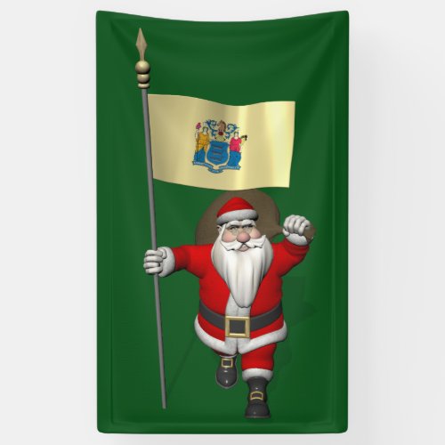 Santa Claus With Flag Of New Jersey Banner