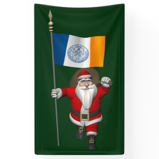 Santa Claus With Flag Of New York City Banner