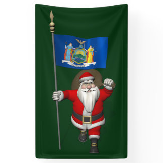 Santa Claus With Flag Of New York State Banner