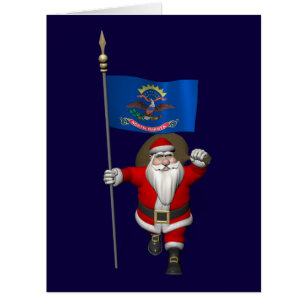 Santa Claus With Flag Of North Dakota Cards