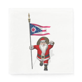 Santa Claus With Flag Of Ohio Napkins