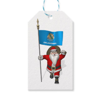 Santa Claus With Flag Of Oklahoma Gift Tags