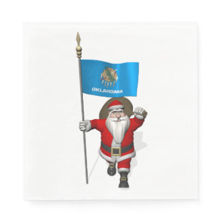 Santa Claus With Flag Of Oklahoma Paper Napkins