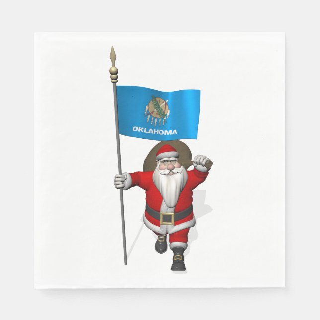 Santa Claus With Flag Of Oklahoma Paper Napkins (Front)