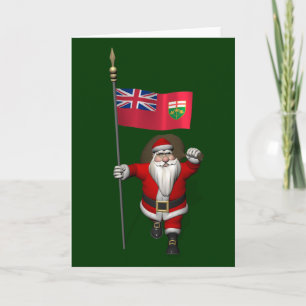 Santa Claus With Flag Of Ontario CDN Holiday Card