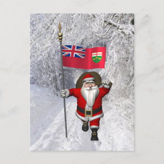 Santa Claus With Flag Of Ontario CDN Holiday Postcard