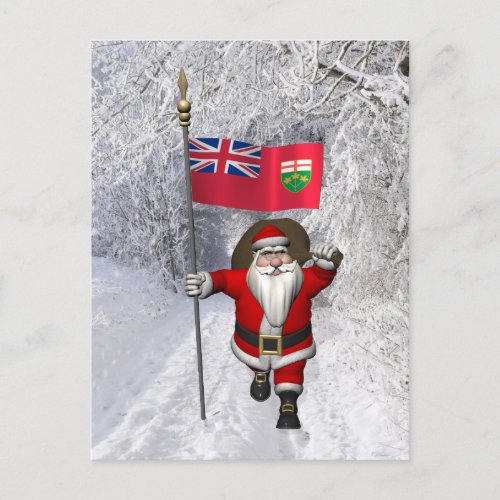 Santa Claus With Flag Of Ontario CDN Holiday Postcard