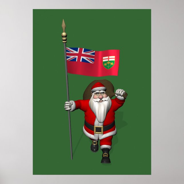 Santa Claus With Flag Of Ontario CDN Poster (Front)