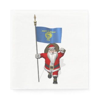 Santa Claus With Flag Of Oregon Napkins