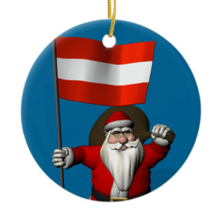 Santa Claus With Flag Of Österreich Ceramic Ornament
