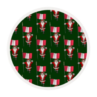 Santa Claus With Flag Of Peru Edible Frosting Rounds