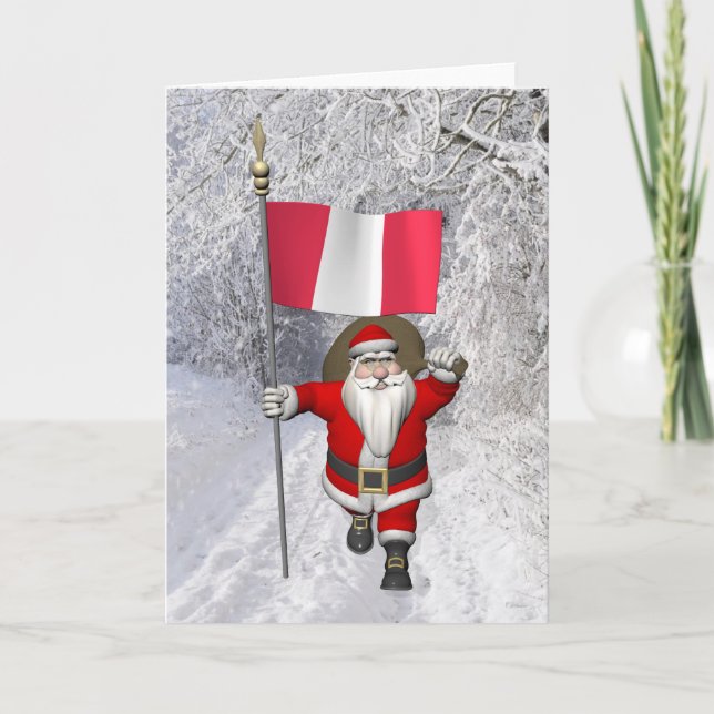 Santa Claus With Flag Of Peru Holiday Card (Front)