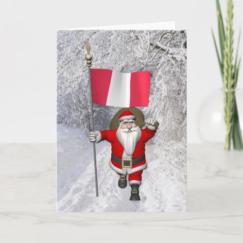 Santa Claus With Flag Of Peru Holiday Card