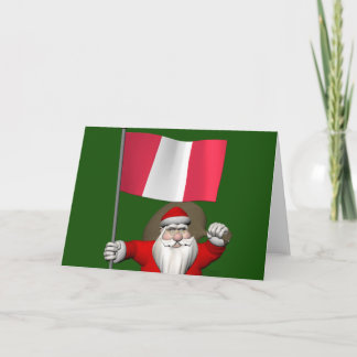 Santa Claus With Flag Of Peru Holiday Card
