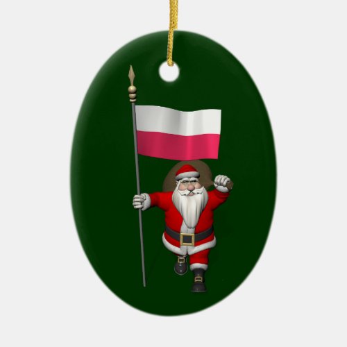 Santa Claus With Flag Of Poland Ceramic Ornament