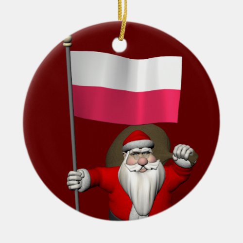 Santa Claus With Flag Of Poland Ceramic Ornament