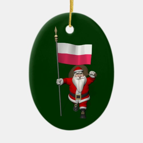 Santa Claus With Flag Of Poland Ceramic Ornament