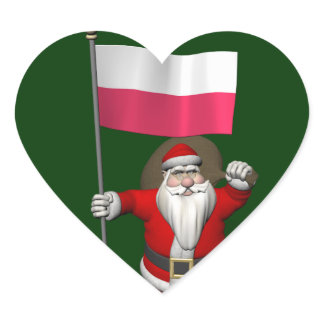 Santa Claus With Flag Of Poland Heart Sticker