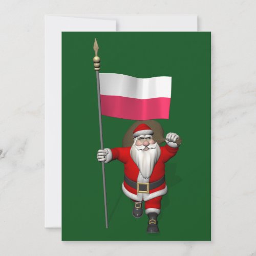 Santa Claus With Flag Of Poland Holiday Card