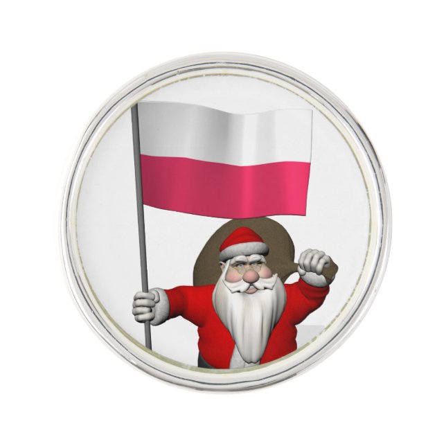 Santa Claus With Flag Of Poland Lapel Pin (Front)