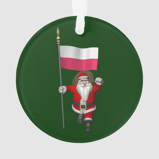 Santa Claus With Flag Of Poland Ornament (Back)