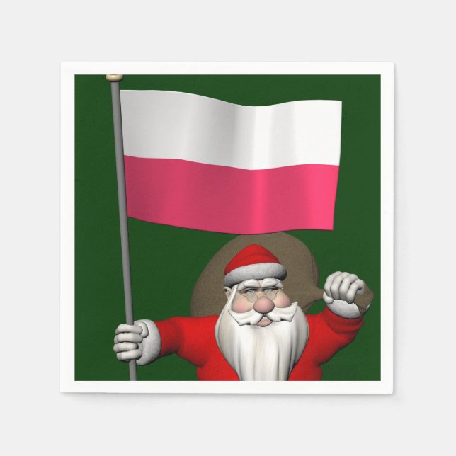Santa Claus With Flag Of Poland Paper Napkins (Front)