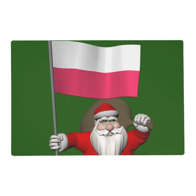 Santa Claus With Flag Of Poland Placemat (Front)