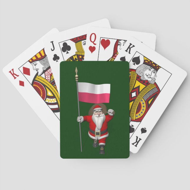 Santa Claus With Flag Of Poland Poker Cards (Back)