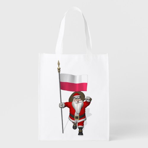 Santa Claus With Flag Of Poland Reusable Grocery Bag