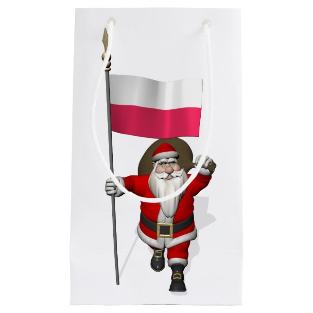Santa Claus With Flag Of Poland Small Gift Bag (Front)