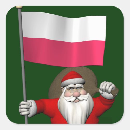 Santa Claus With Flag Of Poland Square Sticker