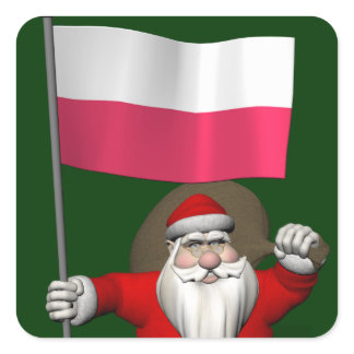 Santa Claus With Flag Of Poland Square Sticker