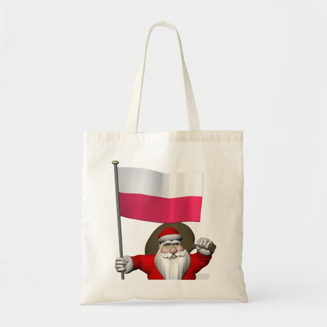 Santa Claus With Flag Of Poland Tote Bag (Front)