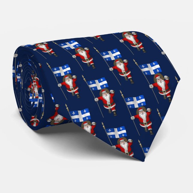 Santa Claus With Flag Of Québec Neck Tie (Rolled)