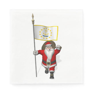 Santa Claus With Flag Of Rhode Island Paper Napkins