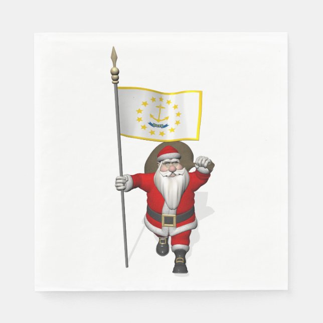 Santa Claus With Flag Of Rhode Island Paper Napkins (Front)