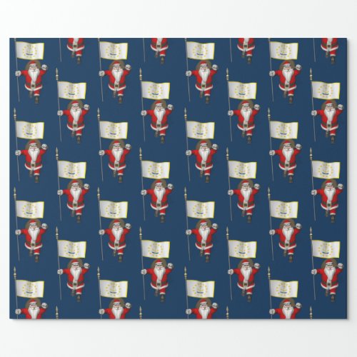 Santa Claus With Flag Of Rhode Island Wrapping Paper