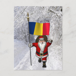 Santa Claus With Flag Of Romania Postcard