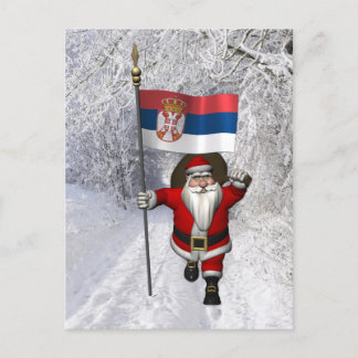 Santa Claus With Flag Of Serbia Postcard