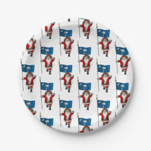 Santa Claus With Flag Of South Carolina Paper Plates
