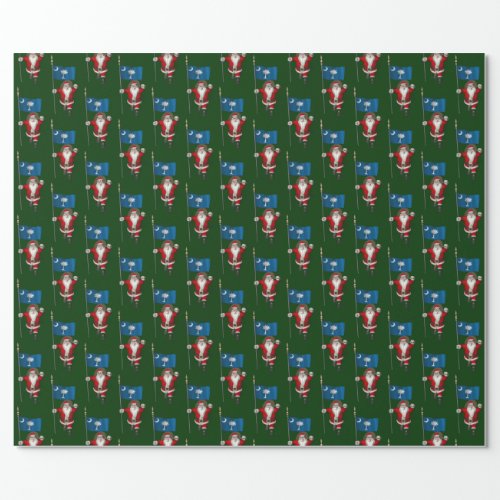 Santa Claus With Flag Of South Carolina Wrapping Paper