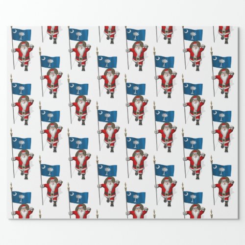 Santa Claus With Flag Of South Carolina Wrapping Paper