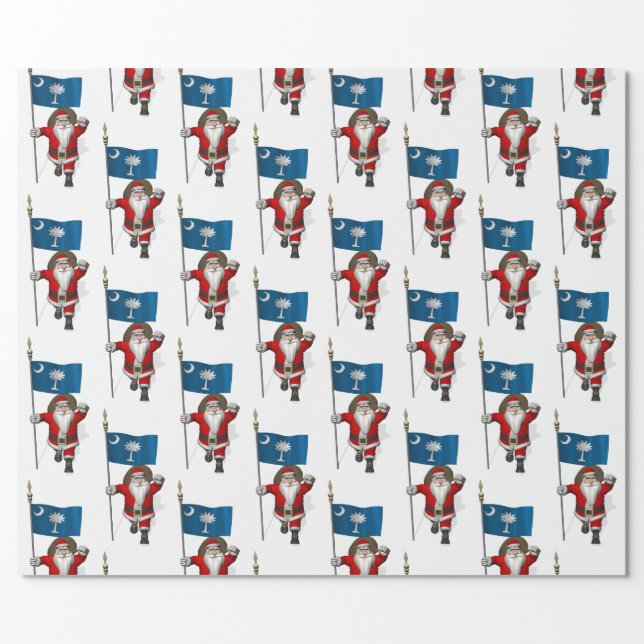 Santa Claus With Flag Of South Carolina Wrapping Paper (Flat)