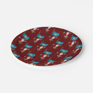 Santa Claus With Flag Of South Dakota Paper Plates
