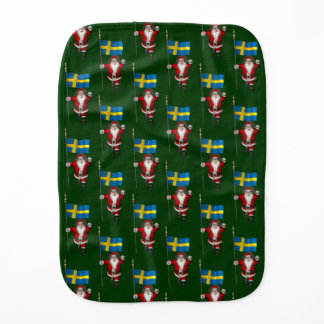 Santa Claus With Flag Of Sweden Burp Cloth