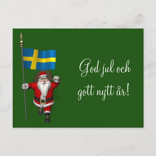 Santa Claus With Flag Of Sweden Holiday Postcard